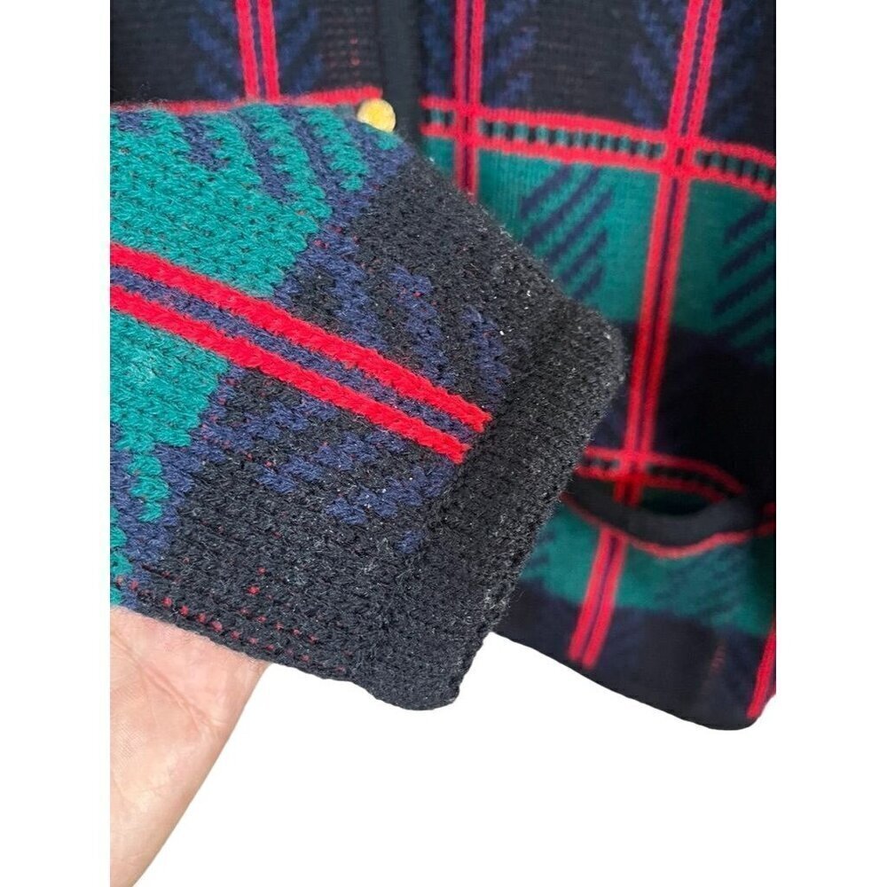 Retro Plaid Knit Sweater XL Red Mod Classic Preppy Boho Festive Holiday Chic 80s - Picture 3 of 13